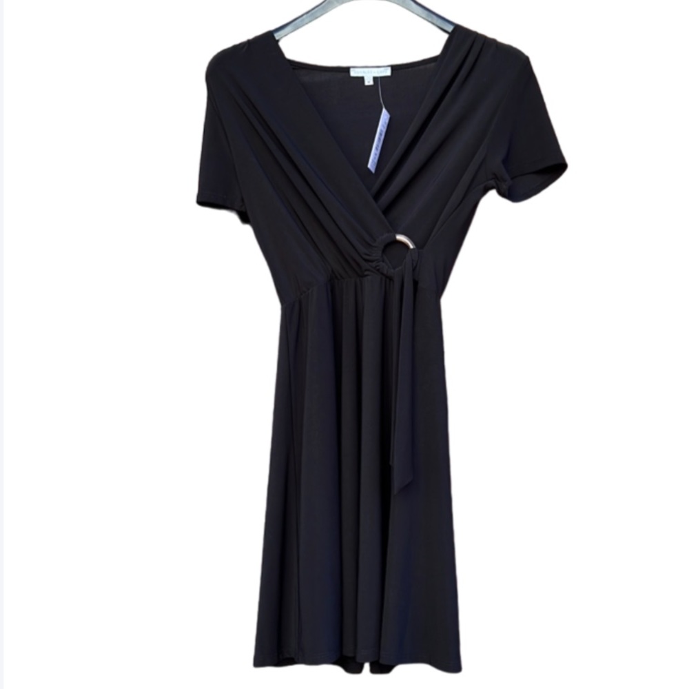 NWT Annalee + Hope Black Jersey Dress Faux Wrap Size Medium Black